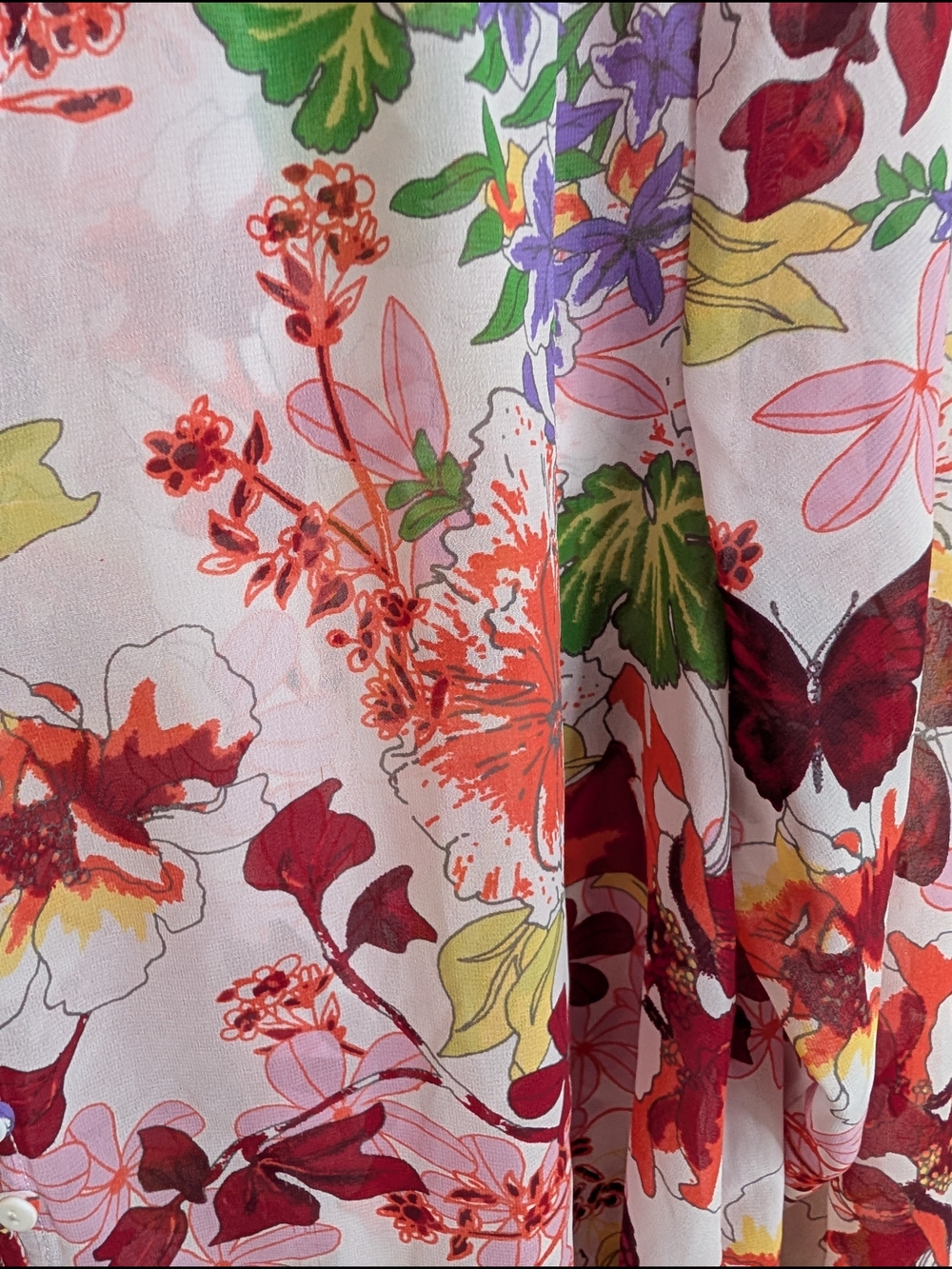 Caffe Marrakesh XL Floral Butterfly Print Tunic Long Sleeve Button Front V-Neck - Picture 3 of 7